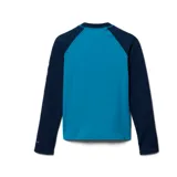 Remera de manga larga Columbia, color azul con mangas azul marino. Cuenta con tecnología Omni-Wick para control de humedad y protección solar Omni-Shade UPF 50.