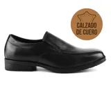 Zapato de vestir marrón de cuero liso, con puntera redondeada y suela negra.