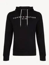 Hoodie negro de Tommy Hilfiger con logo de la marca estampado en el pecho.