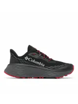Zapatillas de trail running Columbia Konos Trillium ATR para hombre, color negro con detalles en gris y rojo. Cuentan con tecnología Omni-MAX™ para amortiguación y estabilidad, entresuela Techlite+™ para comodidad y suela Adapt Trax™ para tracción en terrenos variados.