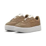 Championes Puma Palermo Elevated Mono color marrón claro con plataforma blanca. Zapatillas de cuero con detalles de gamuza y logo Puma en dorado.