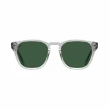 Lentes de sol con montura cuadrada transparente y lentes verdes.
