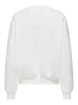 Sudadera blanca de cuello redondo y manga larga con hombros caídos. Estampado frontal con la palabra Oxford, el número 1995 y un escudo con un león.