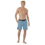 Short de baño Rip Curl Sideways color celeste con cintura elástica negra y cordón ajustable.