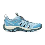 Championes de senderismo Merrell Accentor 3 Sieve color celeste con detalles en azul y gris. Capellada de malla y cuero sintético con sistema de ajuste con cordón elástico. Suela de goma adherente con tecnología Merrell Air Cushion.