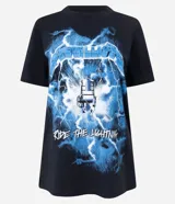 Remera negra de algodón con estampado del álbum "Ride the Lightning" de la banda Metallica.