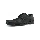 Zapato de vestir negro de cuero, con cordones y suela de goma.