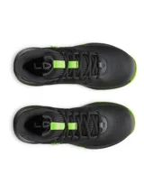 Zapatillas de baloncesto Under Armour Lockdown 7, unisex, color negro con detalles en verde neón. Presentan el logo de Under Armour en el lateral y la inscripción LD7 en la lengüeta.