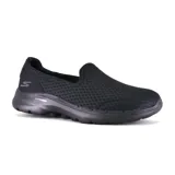 Zapatillas Skechers GOwalk 6 negras, sin cordones, con capellada de malla deportiva, plantilla Air-Cooled Goga Mat, amortiguación ULTRA GO y tecnología Hyper Pillar.