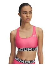 Top deportivo Under Armour color rosa con banda elástica inferior con logo de la marca.