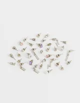 Set de 18 pares de aros de metal con strass, perlas, flor, hoja, triángulo y aros largos.