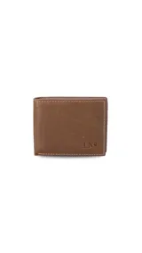 Billetera de cuero marrón con doble tarjetero interior y repartición para billetes.