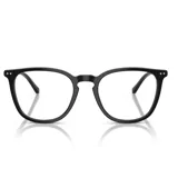 Armazón para lentes de acetato negro, de forma cuadrada con bordes redondeados.