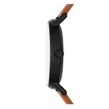 Reloj Skagen Kuppel con caja de acero inoxidable negra de 44mm de diámetro, malla de cuero marrón de 22mm de ancho, mecanismo de cuarzo de dos agujas con sub-segundero, esfera blanca sandblast y cristal mineral resistente.