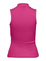 Musculosa fucsia de punto canalé con cuello alto.