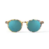 Lentes de sol redondos Izipizi modelo D Sun, con montura multicolor con diseño carey y cristales espejados color celeste. Cuentan con patillas flexibles y protección 100% UV categoría 3.