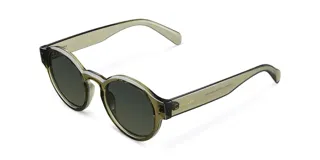Lentes de sol redondos unisex, marca Fynn, modelo Stone Olive. Armazón color gris y lentes polarizados color verde oscuro.