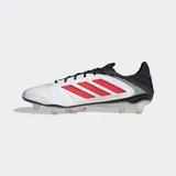 Championes de fútbol Adidas Copa Pure 3 Elite, color blanco con detalles en negro y rojo.