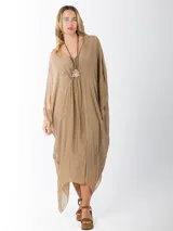 Vestido túnica blanco de seda italiana con frunce, calce oversized y talle único. Lleva forro elastizado al tono.