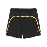 Short deportivo Puma Run Fav.Velocity color negro con logo estampado en gris y detalle de línea amarilla en el lateral.