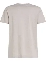 Remera gris de algodón con cuello redondo y logo Tommy Hilfiger estampado en azul marino en el pecho.