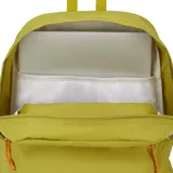 Mochila Jansport SuperBreak Plus FX color verde lima, con compartimento principal con división para laptop de hasta 15 pulgadas, bolsillo frontal, compartimento lateral para botella, espalda y cargaderas acolchadas.