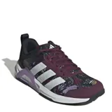 Championes Adidas Dropset Control de mujer, color borgoña con estampado floral, detalles en negro y blanco, y las tres tiras características de la marca en color plateado.