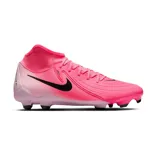 Championes de fútbol Nike Phantom Luna 2 Academy, color rosa con detalles en negro y blanco. Diseñados para césped natural y sintético. Cuentan con tecnología NikeSkin y tracción Nike Cyclone 360.
