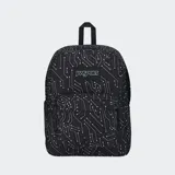 Mochila ultraligera con diseño en color negro con estampado de circuitos, correas acolchadas y compartimento organizador.