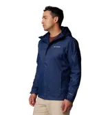 Campera impermeable Columbia Watertight II para hombre, color negro, con capucha ajustable, costuras selladas, bolsillos con cremallera y forro de malla transpirable.