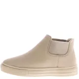 Bota color beige con elastico lateral y suela de goma, diseño minimalista.