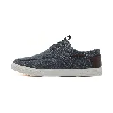Zapatilla náutica marrón de lona con cordones marrones y suela blanca.