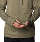 Campera polar Columbia Park View Fleece, color azul jaspeado, con cierre frontal completo, cuello alto, bolsillos laterales con cierre y bolsillo en el pecho con cierre vertical en color verde lima. Cuenta con tecnología Omni-Wick, puños elásticos con orificios para pulgares y protector de barbilla.