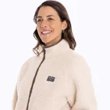 Campera polar color crema con cierre frontal y cuello alto.