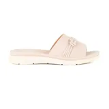 Sandalia casual Korium color gris con textura, diseño de nudo en la capellada y suela blanca.