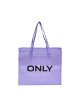 Bolso tipo tote bag color lila con asas al hombro y logo de la marca Only estampado en negro.
