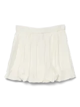 Minifalda blanca de tiro alto con cintura elastizada, confeccionada en tejido plano con mezcla de viscosa y poliéster.