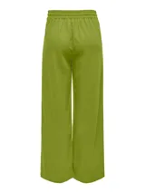 Pantalón ancho color verde lima, de lino y viscosa, con cintura elástica y cordón ajustable.