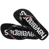 Ojotas Havaianas Top Logomania 2, con base blanca y logo de la marca en negro.