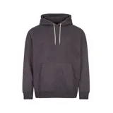 Canguro gris oscuro con capucha y cordones blancos.