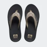 Ojotas Reef Fanning negras con tiras marrones y logo de la marca en la tira.