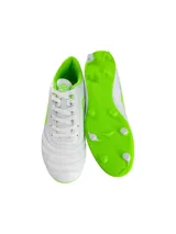 Championes de fútbol Umbro Clasic II HG, color azul marino con detalles en naranja y logo Umbro en blanco.