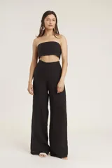 Top bandeau fucsia de lino.