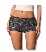 Shorts de tiro bajo con lentejuelas negras y plateadas.