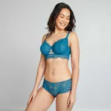 Culote de encaje azul con cintura elástica.