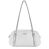 Cartera de hombro Guess modelo Cerelia, color blanco con logo dorado en el frente y correa ajustable.