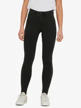 Pantalón de jean ajustado color gris oscuro, de tiro alto.