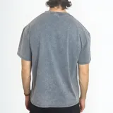 Remera gris con efecto stone wash, corte clásico, cuello redondo y manga corta. Estampado frontal pequeño con la palabra 'GAINS.' en color blanco.