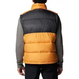 Chaleco acolchado negro con aislante térmico reflectante Omni-Heat, cierre frontal con cremallera, bolsillos laterales con cremallera y protector de barbilla.