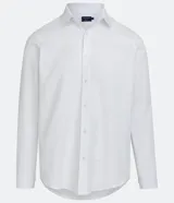 Camisa blanca de algodón, manga larga con botonadura frontal y cuello camisero.